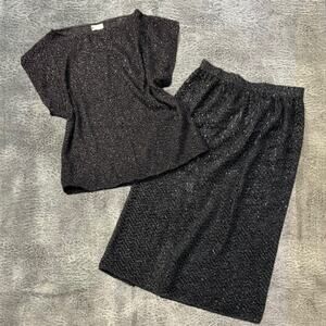 Vintage Black Fringe Matching Skirt Set